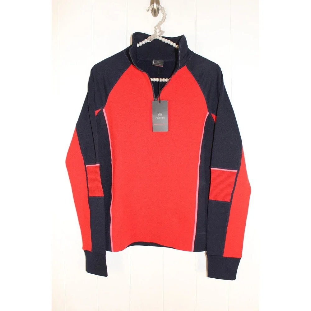 NWT Bogner Fire & Ice Babette NavyRed/Pink 1/4 Zip Mid Layer Sweater SZ Medium